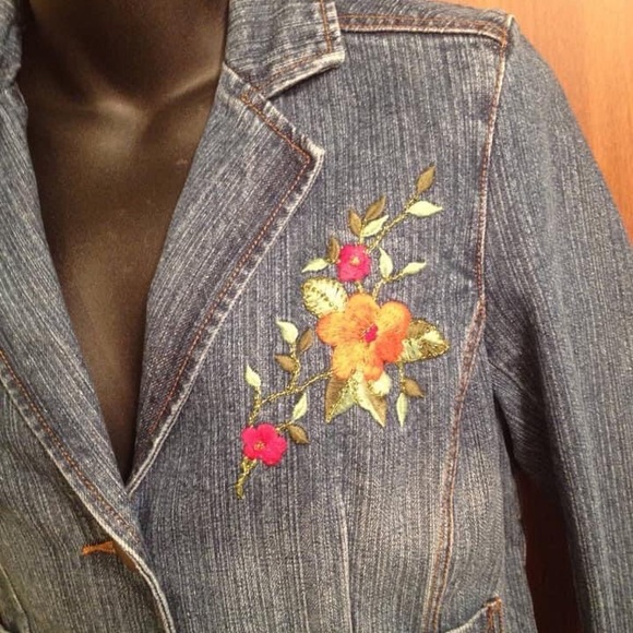 Jean Jacket Blazer Mod Flowers Boho Jean Jacket - Picture 9 of 9